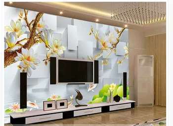 

3d customized wallpaper Home Decoration 3D Magnolia Lotus Carp TV Background Wall photo wall murals wallpaper