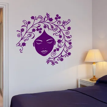 

Vinyl Decal Beauty Salon Spa Branch Patterns Woman Face Wall Stickers