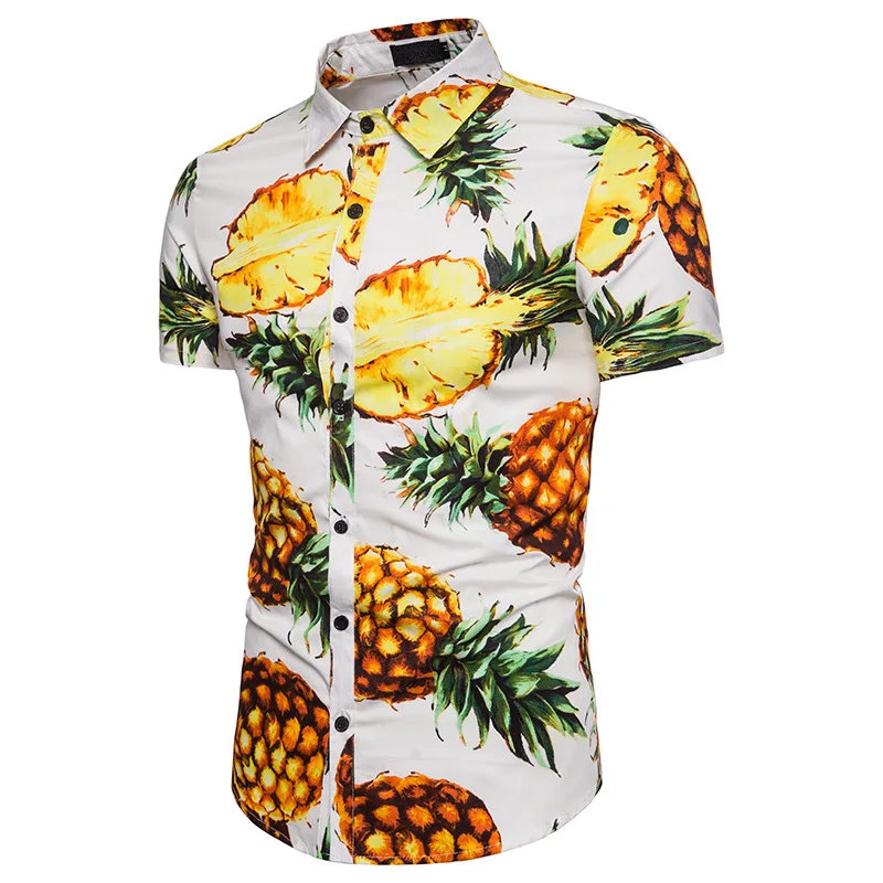 Мужские футболки с ананасом, повседневные топы с коротким рукавом и фруктовым принтом, гавайская пляжная рубашка для отдыха, большие размеры