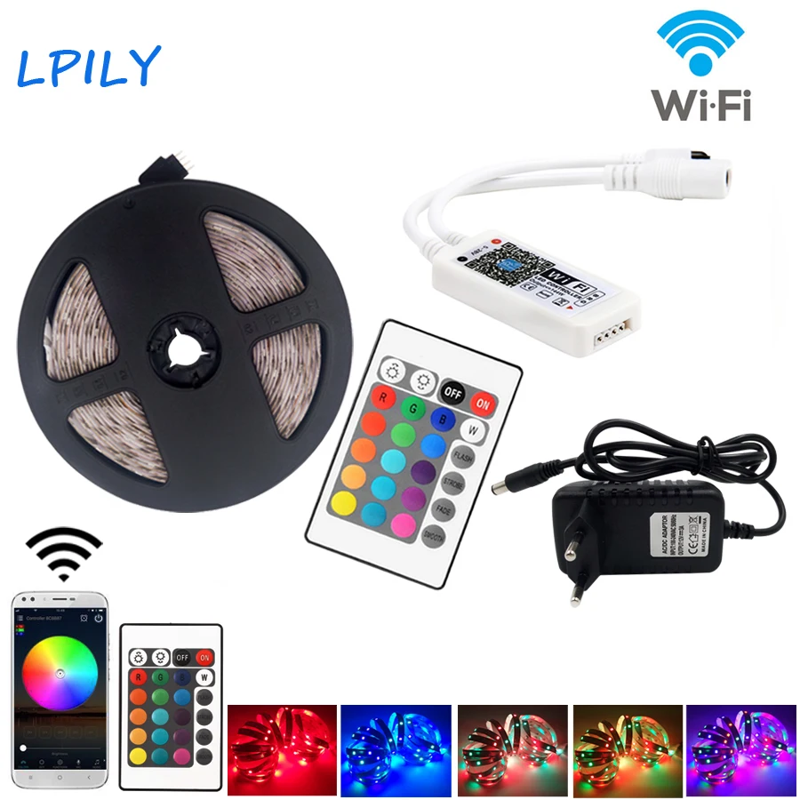 

WIFI RGB LED Strip Light 2835 5M RGB Led Tape 3528 Led Ribbon DC 12V Power Supply Non Waterproof With WIFI Controller IP20 IP65