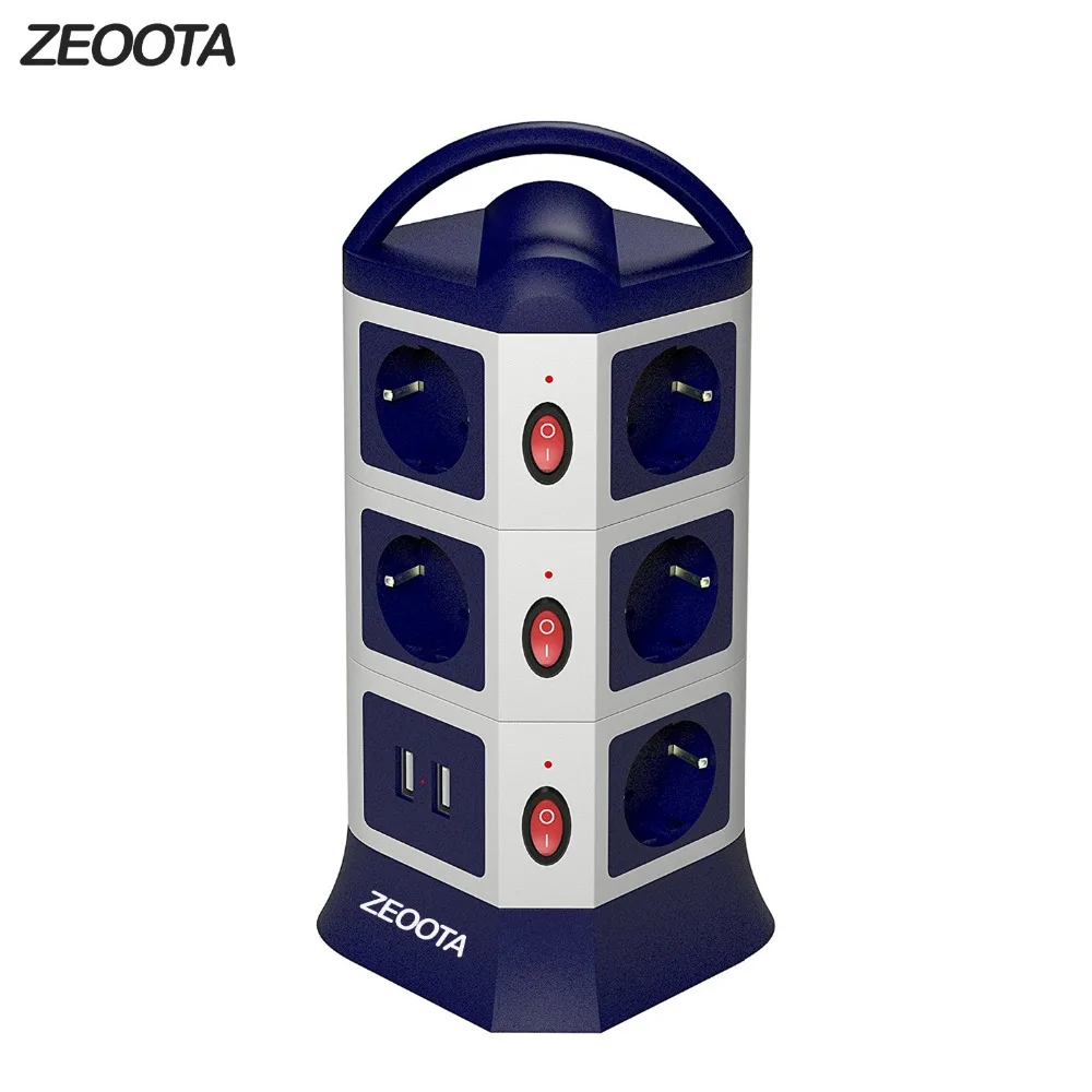preço Torre de Lojas de Lojas de 7 11 AC UE USB Régua de Energia Tomada com USB Portas 2 Individualmente Interruptor 1.8 m 6ft retrátil Cabo de Extensão