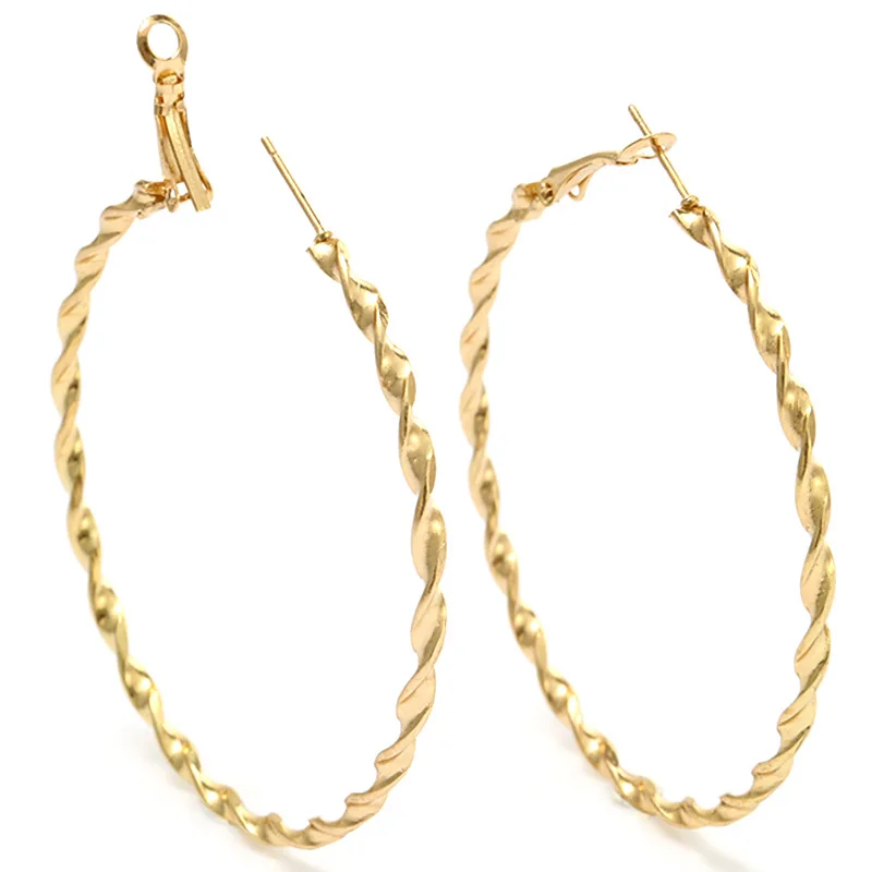 

Dreamtop European Metal Circle Round Hoop Earrings Gold Color Big Wave Earrings For Women Loop Earrings Jewelry E125