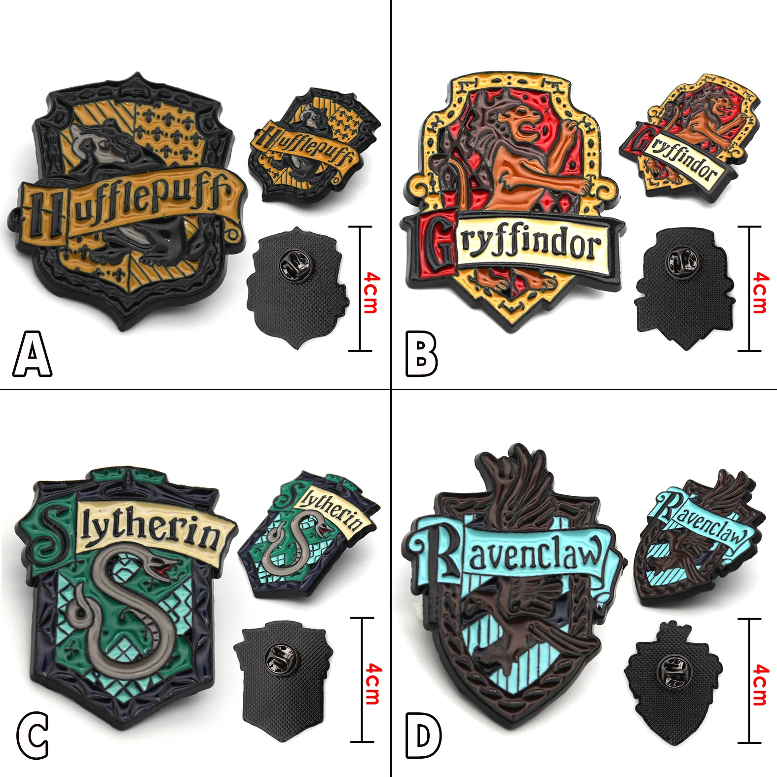 

OHCOMICS 4pcs/set Harri Potter Harry Gryffindor/Hogwarts Slytherin Ravenclaw Hufflepuff Metal Badge Pin Brooch Pin Chestpin Gift