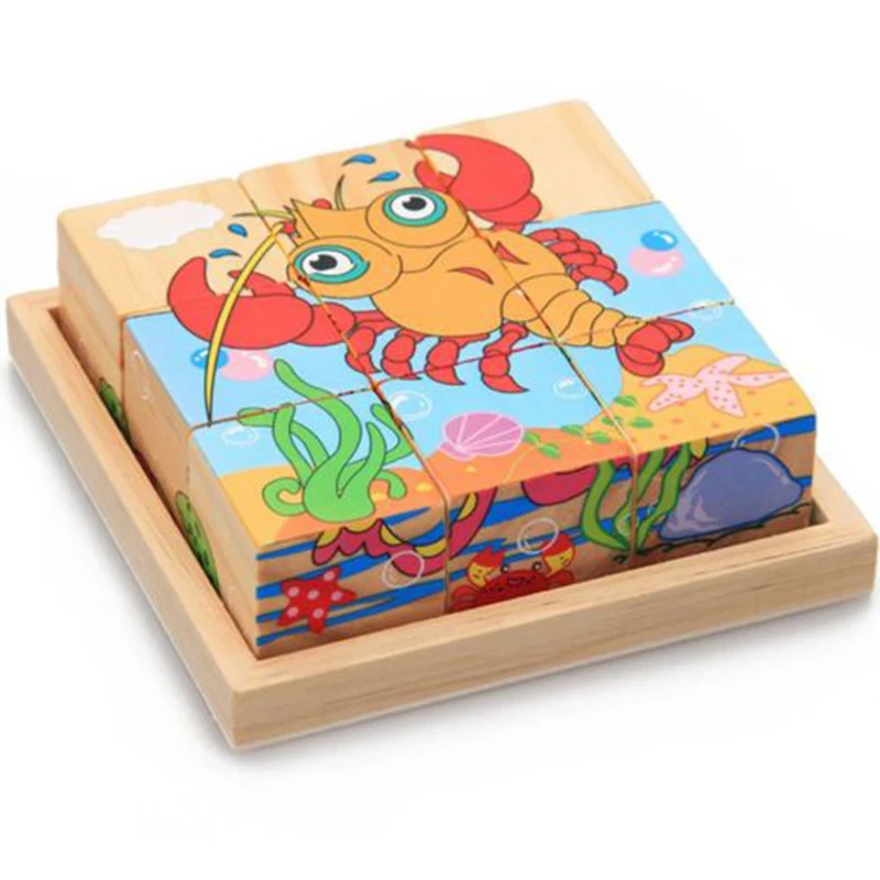 

New Useful Wooden Nine Puzzle Box Six-sided Jigsaw Tray Dedicated Bottom