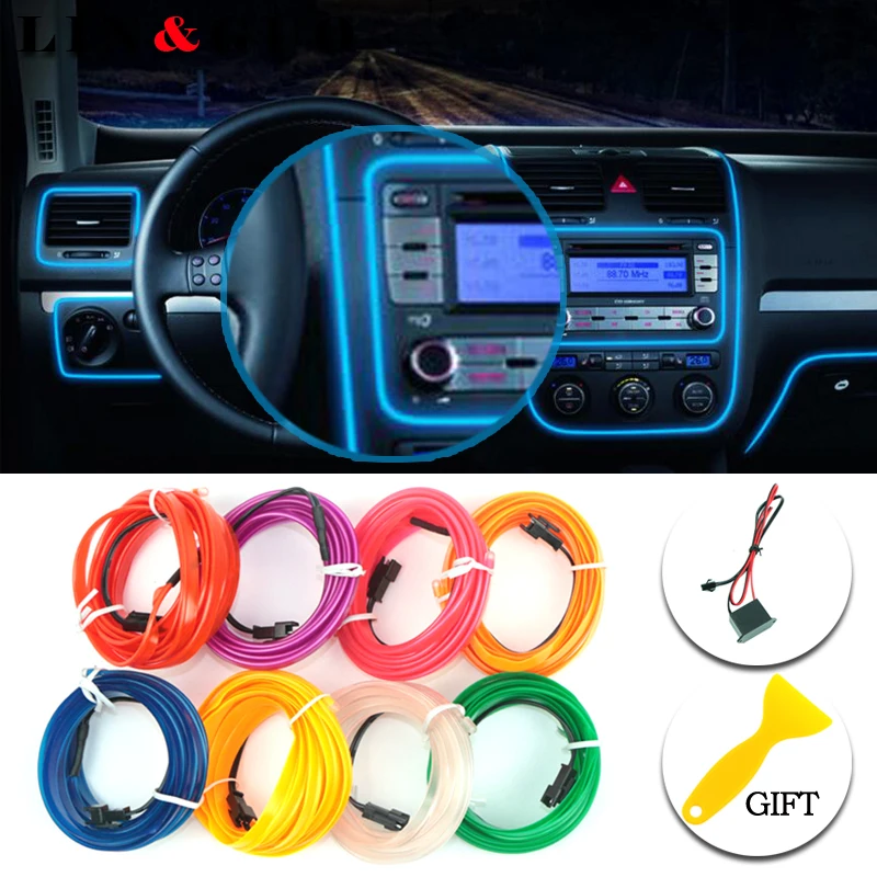 

3m Car EL Wrie Cigarette Lighter Socket Plug Neon Light Car Decor Light Neon LED lamp Flexible EL Wire Rope Tube LED Strip