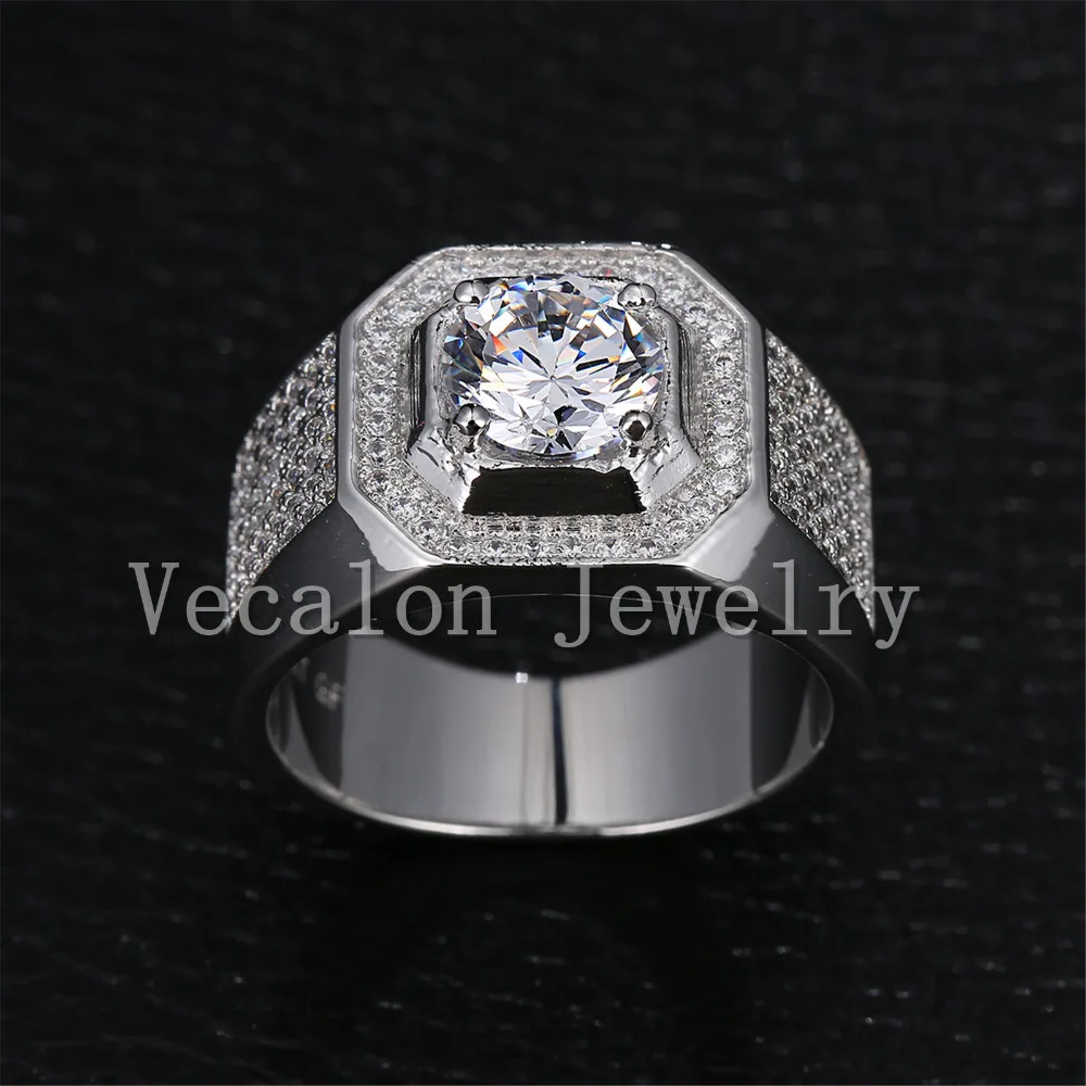 Vecalon, мужское обручальное кольцо, пасьянс, 3ct, AAA, Cz, AAAAA, циркон, камень, 10KT, белое золото, заполненное, обручальное кольцо для мужчин, Sz 7-13