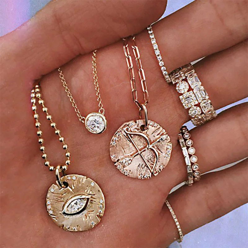 

Multilayer Boho Star Moon Eye Pendant Necklaces For Women Vintage Charm Coin Choker Necklace Statement Party Jewelry Gift