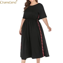 Женское летнее платье размера плюс, черное полиэфирное летнее платье с буквами, женские макси платья больших размеров, женские повседневные платья Jul