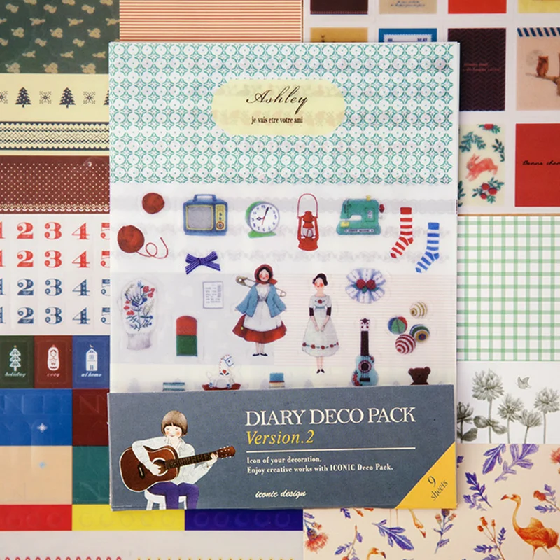 

9 Sheets Diary Deco Stickers Set for Photo Album Frame Notebook Vintage Home DIY Art Sticker Tag F935