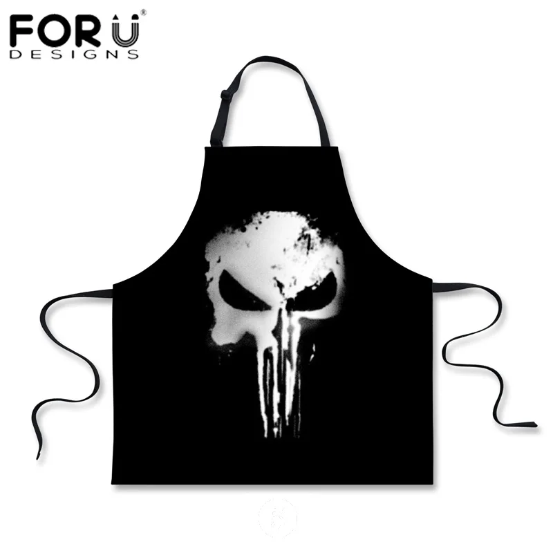 FORUDESIGNS Novetly Kitchen Aprons Skull Cooking Sleeveless Apron For Women Black Chef Men s Boys BBQ