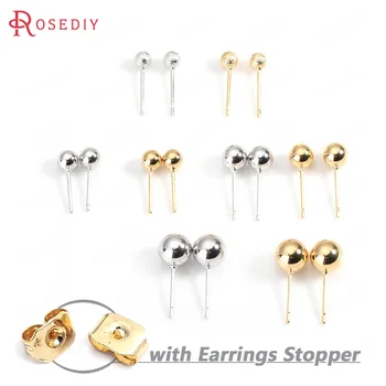 

(34504)20PCS Ball 4MM 5MM 6MM 7MM 24K Gold Color Brass Matte Round Ball Stud Earrings Pins High Quality Diy Jewelry Accessories
