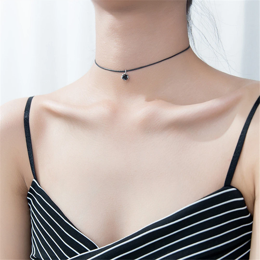 

Cat Choker Real 925 Silver Necklace Jewelry Simple Pendant Vintage Collares Minimalism Birthday Gift Kolye Necklace For Women