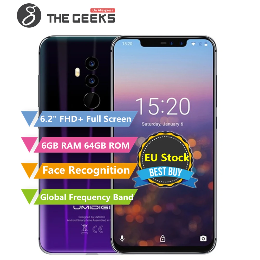 

UMIDIGI UMI Z2 6GB RAM 64GB ROM Helio P23 MTK6763 2.0GHz Octa Core 6.2" FHD+ Full Screen Quad Camera Android 4G LTE Smartphone