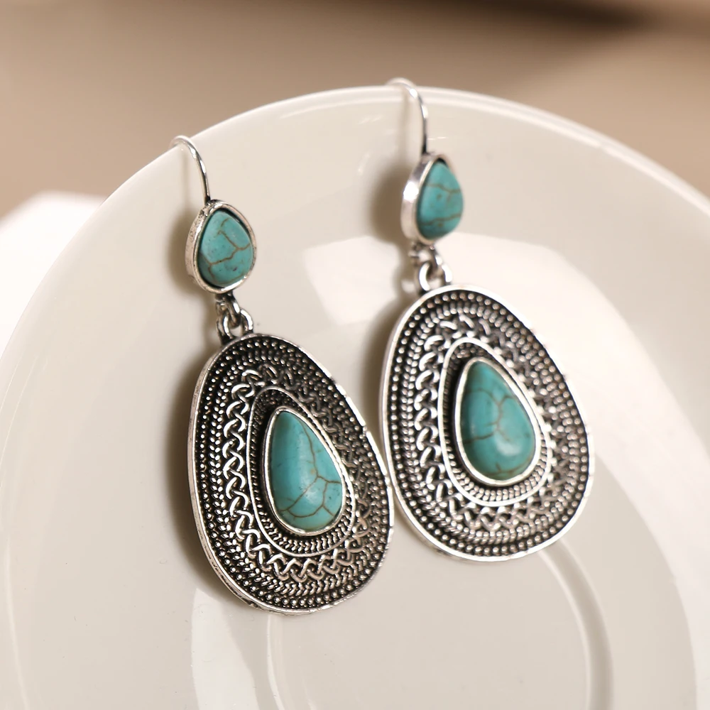 

1 Pair 2019 New Boho Vintage Natural Stone Earrings Bride Wedding Hook Dangle Earrings Retro Women Eardrop Handmade Jewelry