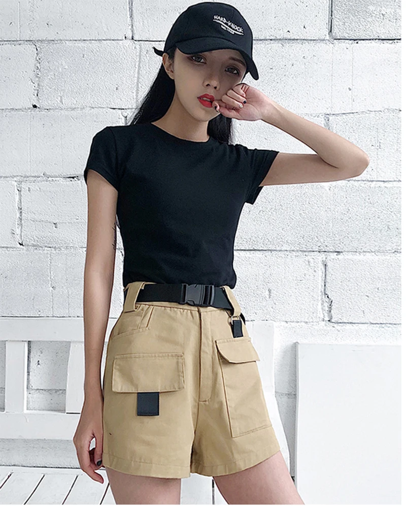 Women Casual Denim Shorts Summer High Waist Women's Sports Shorts Big Pocket Cargo Shorts Women With Belt