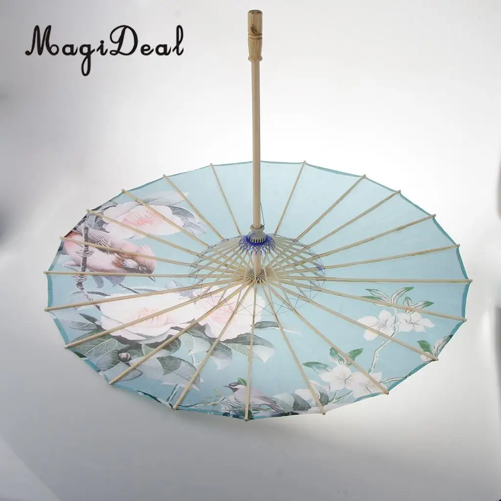 MagiDeal Vintage Chinese Umbrella Silk Cloth Parasol Wedding Party Dance Prop 9 Artificial Dried Flowers