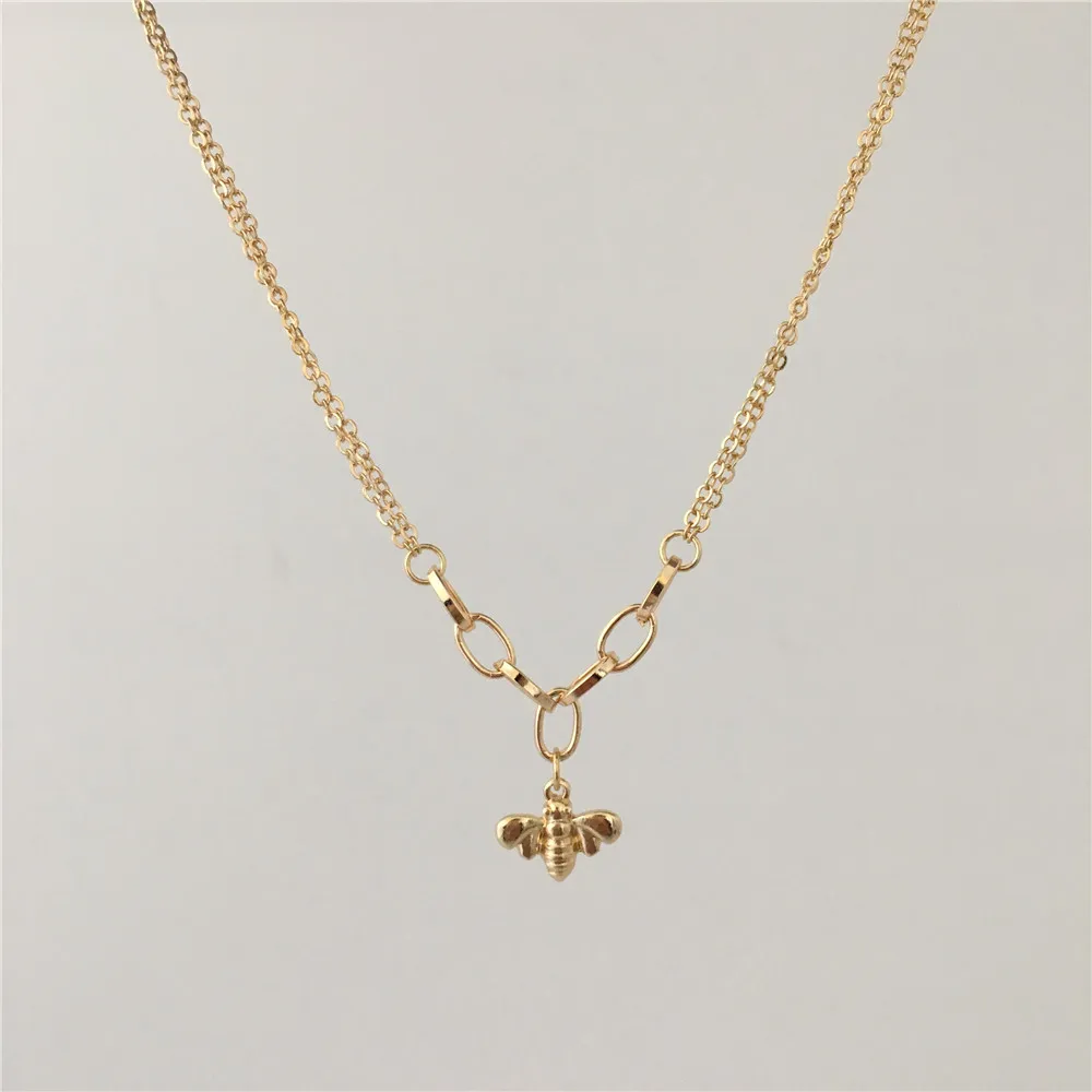 Мода для девочек, ожерелье с покрытием золотого цвета маленькая медовый ожерелье с кулоном «пчела»