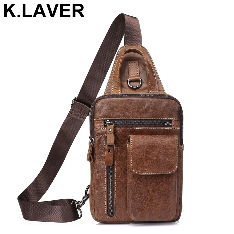 Men Shoulder Bag Small Cell Phone Flap Genuine Leather Bag Strap Sling