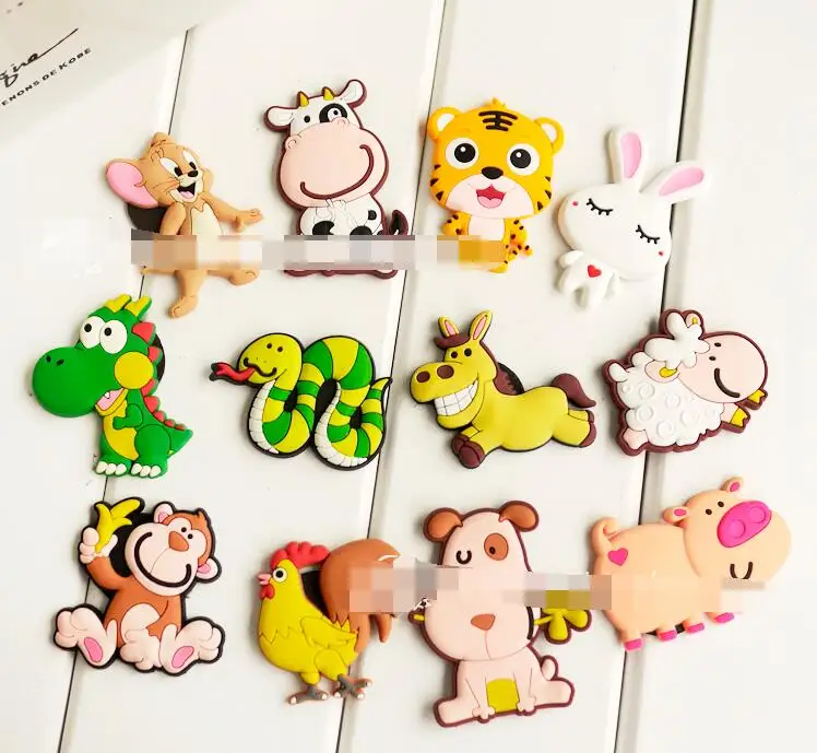 

Hot Selling Newest Creative Children Fridge Magnet Stickers Cartoon Pig Dog Solid Soft Gel Refrigerator Stickers Zodiac Monkey