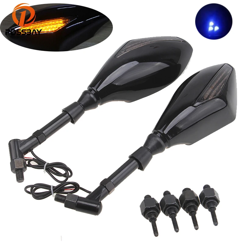 POSSBAY Motorcycle Mirrors Indicator Rearview Side Mirrors ...