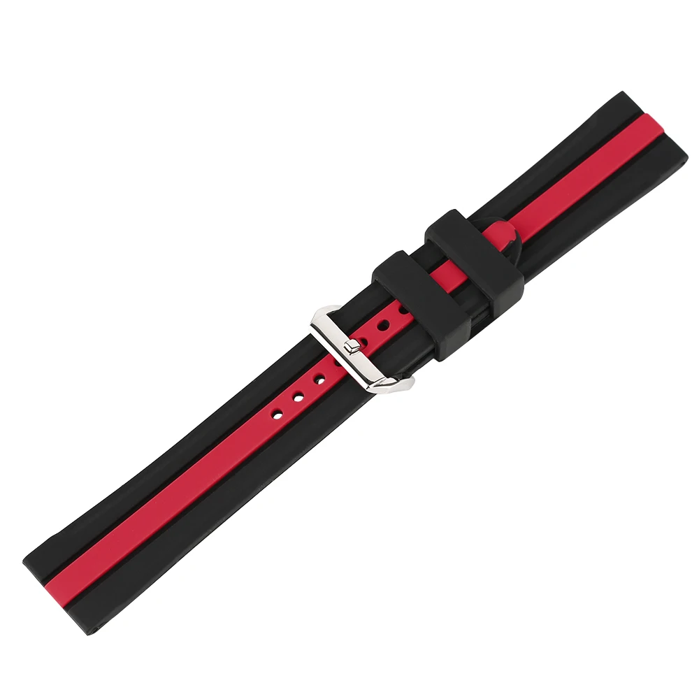 HQ Replacement Unisex Red Black Stripe Rubber Watch Band Women Soft Silicone Pin Buckle Men Watch Bands New With Tags Gift (6)