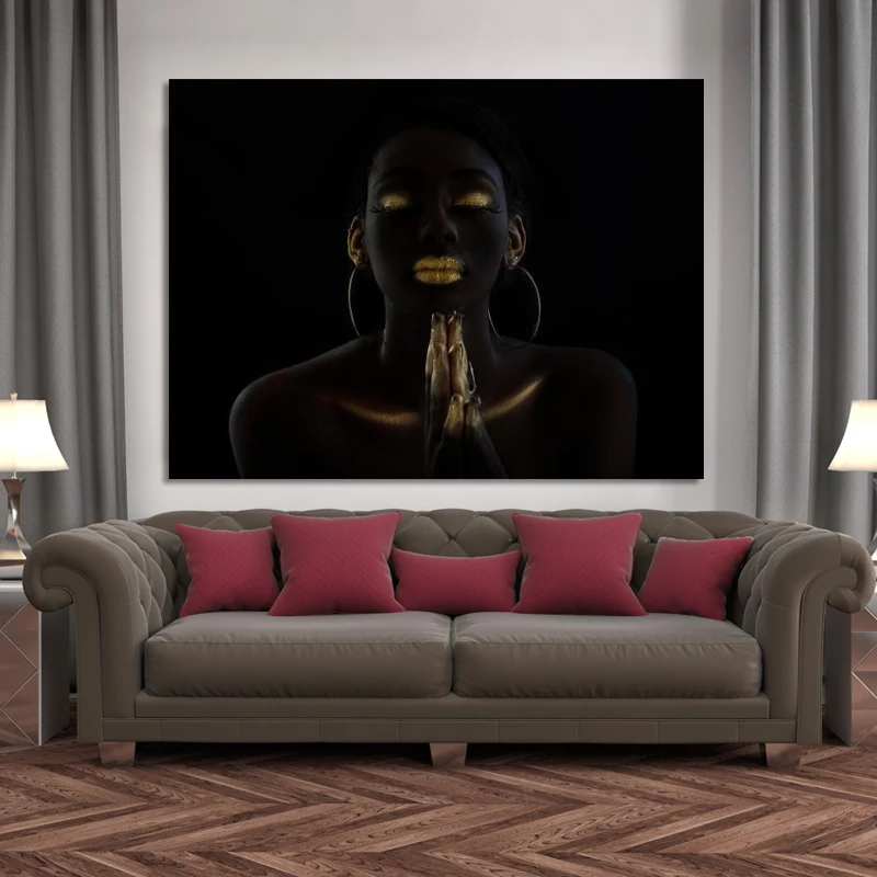 

Black African Make-up Praying Woman Oil Painting on Canvas Posters and Prints Wall Art Portrait Picture for Living Room No Frame