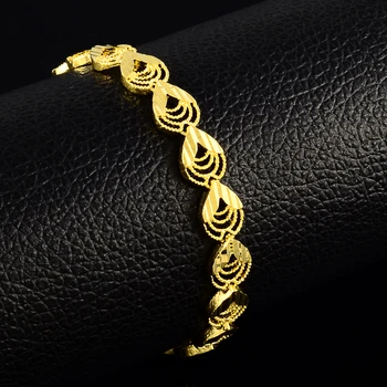 

2018 new pure Gold Color Bracelets & Bangles for women girls,24k GP water drop links bracelet 19cm,Luxury Women Wedding Jewelry