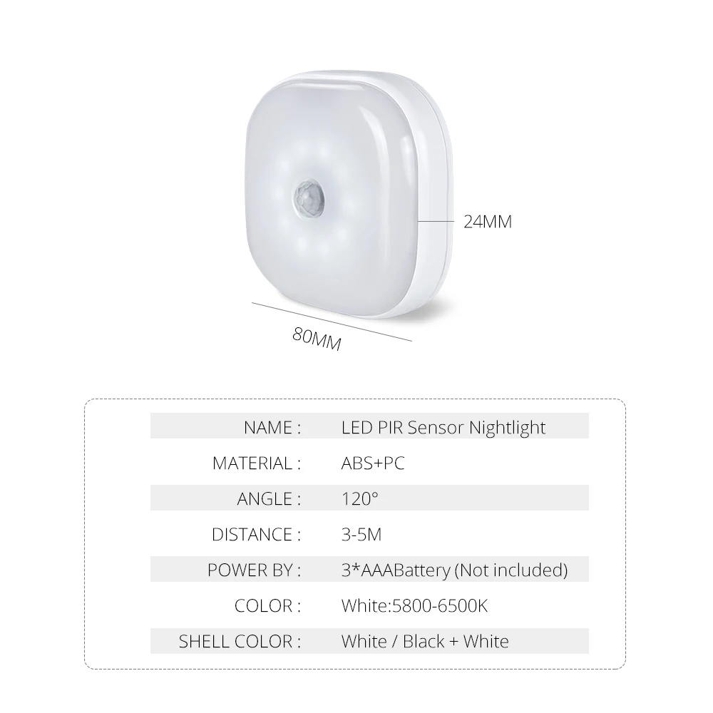 Белый светодиодный светильник с инфракрасным датчиком движения с батареей AAA, магнитный настенный светильник в шкафу, кухонный коридор для детей
