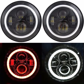 

Pair LED Headlights 7 Inch Round LED Bulb with White/Red Halo Angle Eye Ring & DRL & Turn Signal Lights for Jeep JK TJ CJ