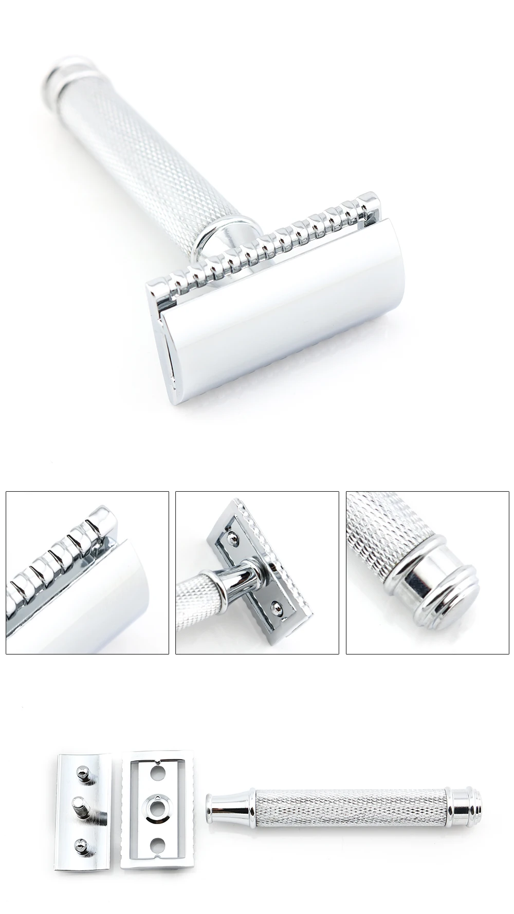 Double Edge Safety Razor Shaving Razor Silver Manual Razor Classic Style 9.8CM Anti Slip handle Lyrebird H1 NEW