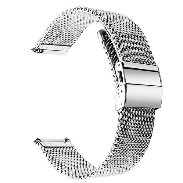 New Milanese Watchband+ Butterfly Buckle for Seiko Casio Citizen Orient Certina Watch Band Stainless Steel Strap 18mm 20mm 22mm - Цвет ремешка: Silver