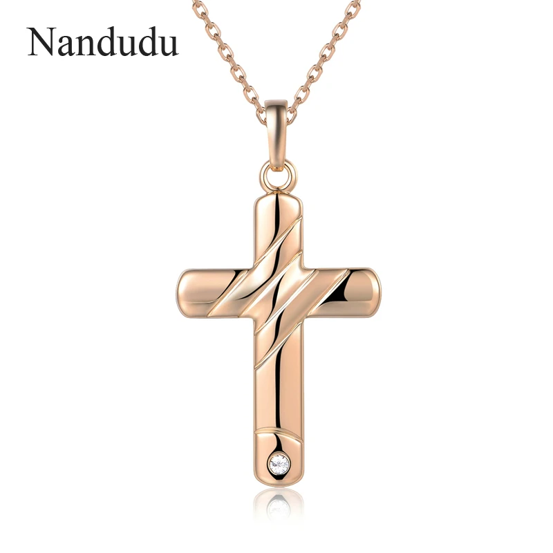 

Nandudu New Arrival Cross Pendant Necklaces Gold Color with Austrian Crystal Crucifix Jesus Chain Necklace Jewelry Gift