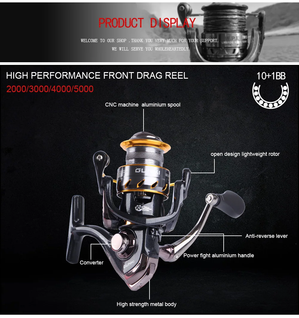 W.p.e gunki 2000 3000 4000 5000 серии Спиннинг колесо металлическая катушка для рыбалки на карпа, катушка пресной воды 10+ 1 шарикоподшипников металлический корпус рыболовные снасти