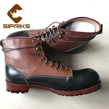 

Sipriks Unique Designer Ankle Boots Men Black Tan Leather Dress Shoes Luxury Besopke Sewing Welted Boot American Work Boss Big