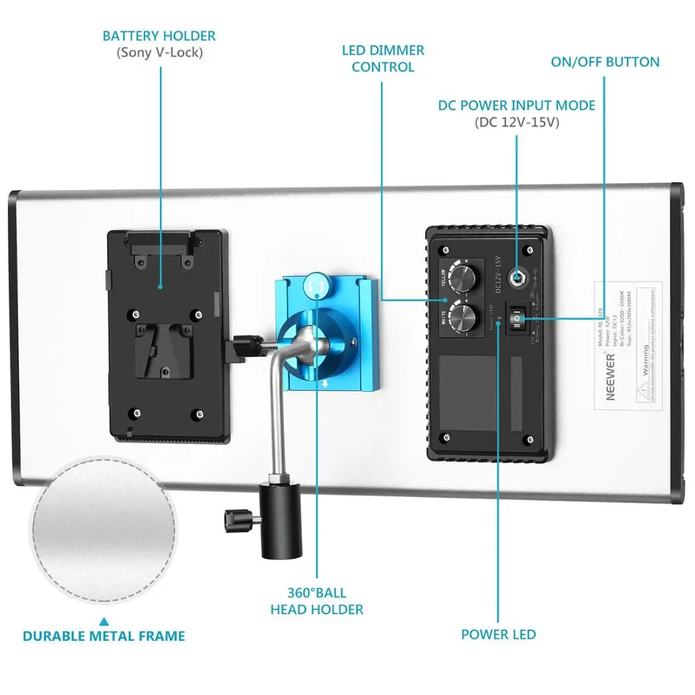 Светодиодный светильник Neewer с регулируемой яркостью для видеосъемки светодиодный светильник с металлической рамкой 1320 светодиодный светильник с бусинами 3200-5600K адаптер постоянного тока/варианты питания от батареи
