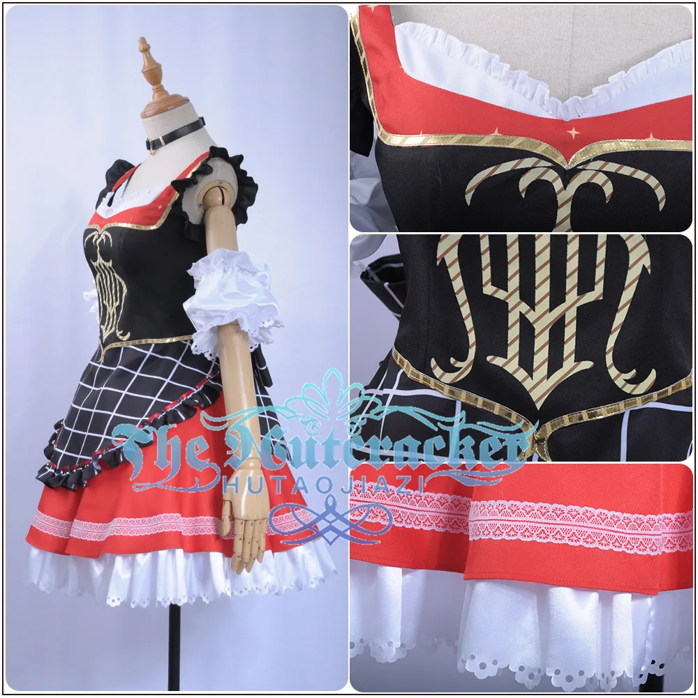 x_01Game LoveLive!Sunshine!! Aqours Bremen Band Ohara Mari Cosplay Costume Women Chocolate Maid Uniform Dress Ruffles Armlet +Hat  (3)