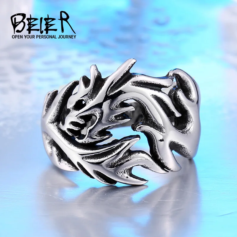 Beier new store Fashion Jewelry Stainless Steel Solid Inside Dragon Rings Men biker ring USA UK Brazil LLBR8-024R