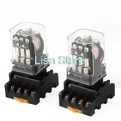 

AC 220V Coil Plastic Shell 3PDT Electromagnetic Relay 2 Pcs w Socket Base
