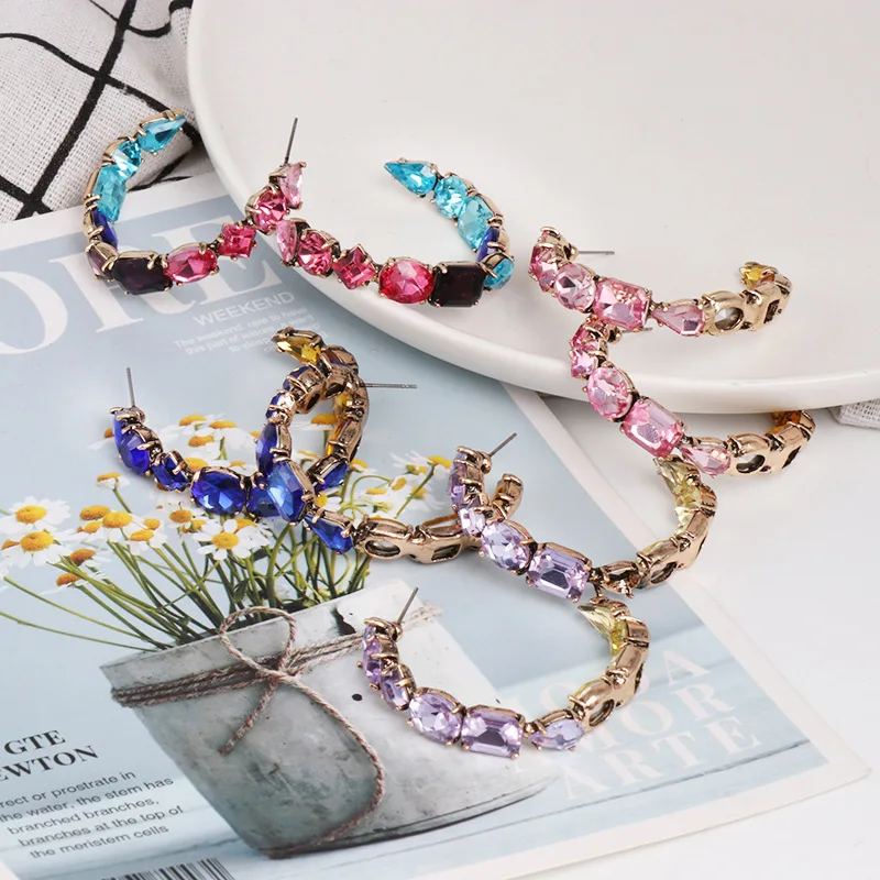 

New Oversize Geometric Drop Earrings For Women Fashion Big Square Multicolor Crystal Statement Earrings Party Jewelry Oorbellen