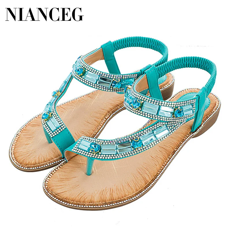 

Women Flat Sandals Flip Flops String Bead Bohomia 2019 Summer Shoes Woman Ethnic Beach Sandal Open Toe Slip On Sandalias Mujer
