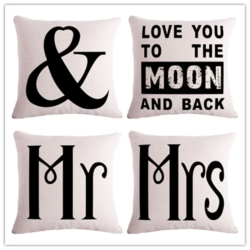 

Simple Black Letter Cushion Cover Print Linen Affection Sofa Car Seat Family Home Decorative Throw Pillow Case Housse De Coussin