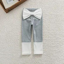 Хлопковые Штаны для новорожденных девочек; милые эластичные теплые леггинсы для девочек; брюки с бантом; 0-3Y