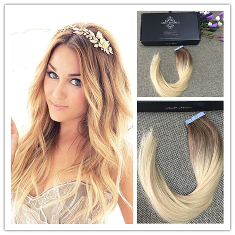 Full Shine Balayage Ombre Color 6 Fading to 613 Blonde Tape in Hair