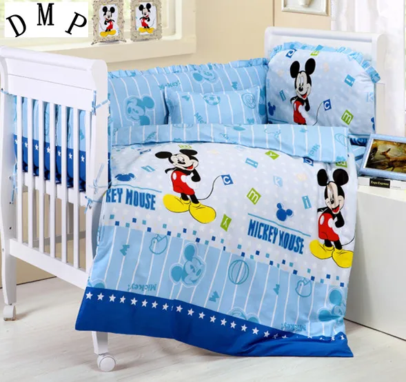 

Promotion! 7pcs Cartoon cot bedding set baby bedding set (4bumper+duvet+matress+pillow)