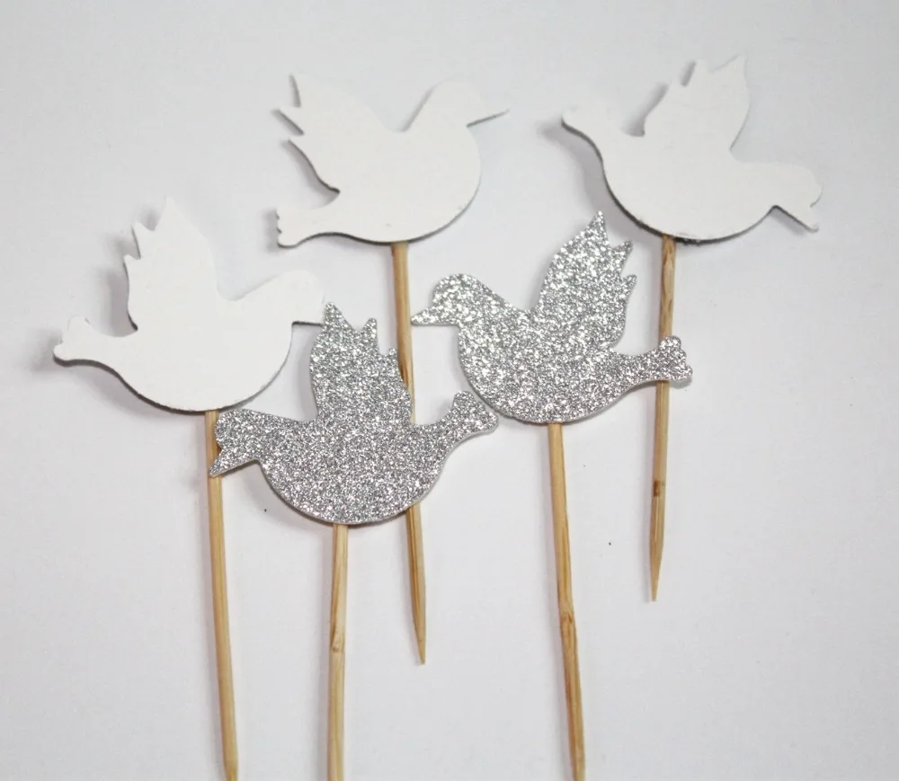 12 dove cupcake toppers glitter doves Baptism First Communion, Baby