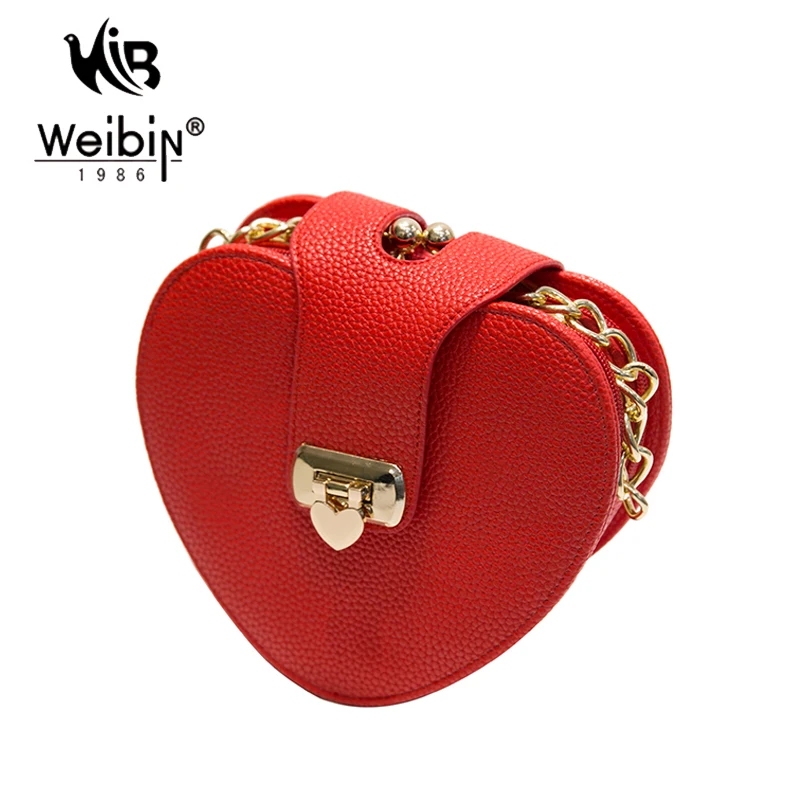 

2016 Gold Chains Red Heart Bag Three Pockets Functional Messenger Bags Mini Frame Handbags For Women Small Black Crossbody Bags