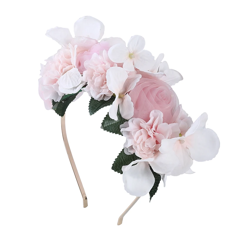 Розовый цветок корона AWAYTR новая свадебная головная повязка для женщин аксессуары для волос гирлянды пряжа цветочный головной венок ободок для волос