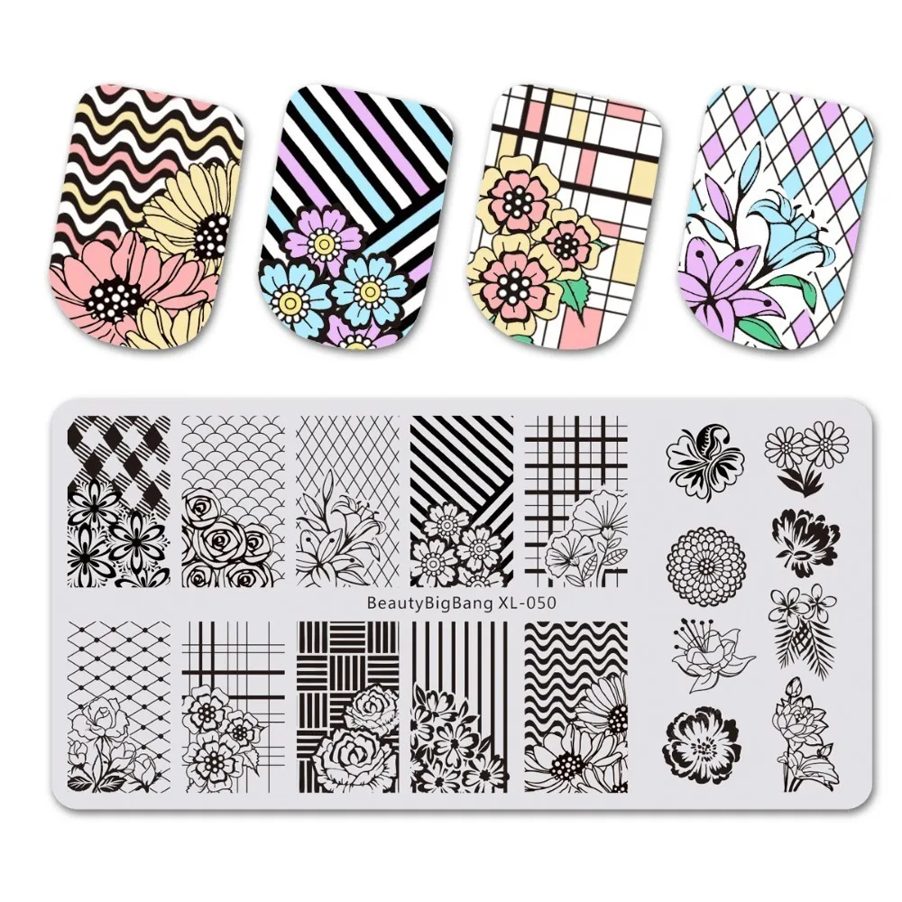 BeautyBigBang 6*12cm Nail Stamping Plates Square Flower Butterfly Grid Image Stamping For Nails Template Nail Art BBB XL-042 - Цвет: 50