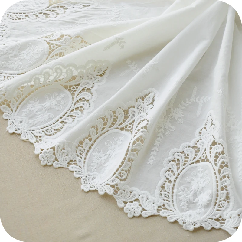 

Two Side Bilateral Embroidery Cotton Lace Fabric Windows,Scarf Cloth DIY Material Width 130cm 1yard
