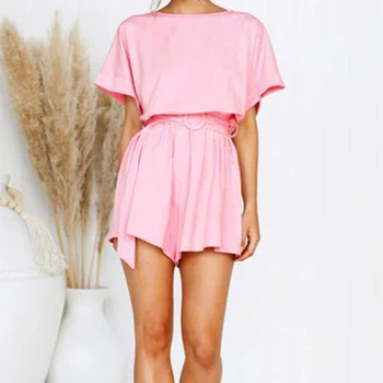 

2019 Summer Playsuit Women Fashion Belted Elegant Office Jumpsuit Female Lace Up Bandage Wide Leg Playsuits